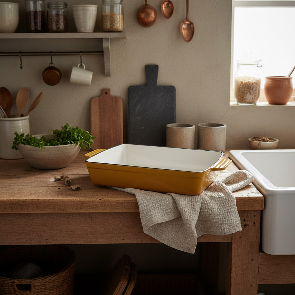 33cm Cast Iron Roasting Pan (Yellow)