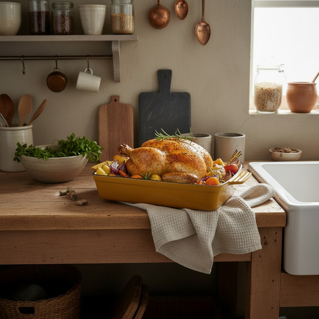 33cm Cast Iron Roasting Pan (Yellow)