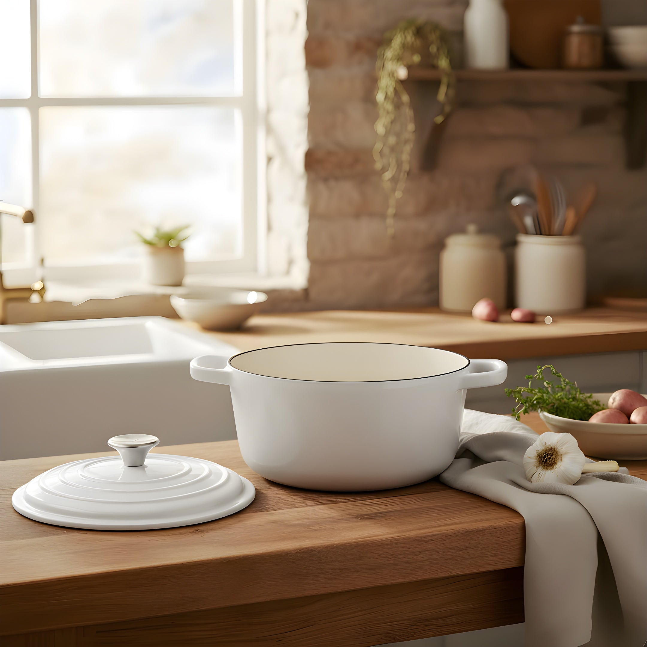 4L Cast Iron Dutch Oven (White)