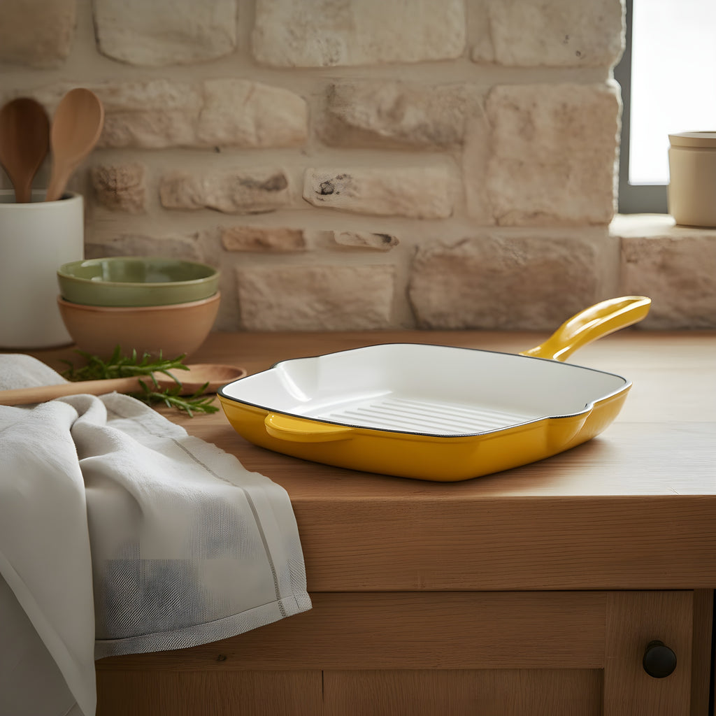 26cm Cast Iron Grill Pan (Yellow)